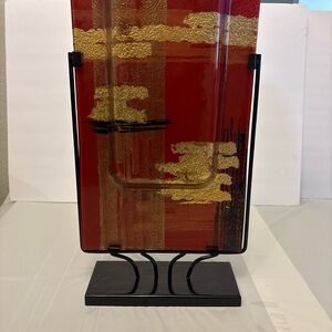 Elegant Red and Gold Glass Art Piece